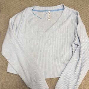 ALO Yoga Light Blue Ribbed Long Sleeve Top